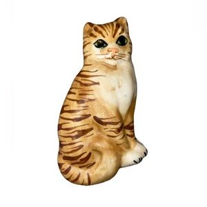 Vintage all porcelain orange tabby cat 2 piece trinket box signed by Carol Halmy